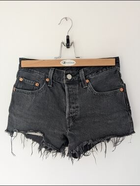 Levi's - 501 Original Black High-Rise Frayed Cotton Jean Shorts - Size W24